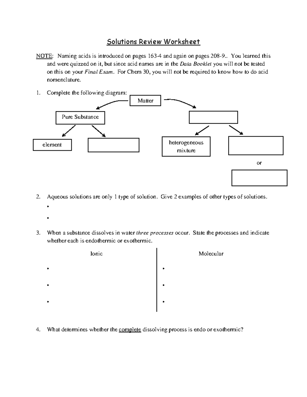 Alternate Solutions Review Sheet - Solutions Review Worksheet NOTE ...