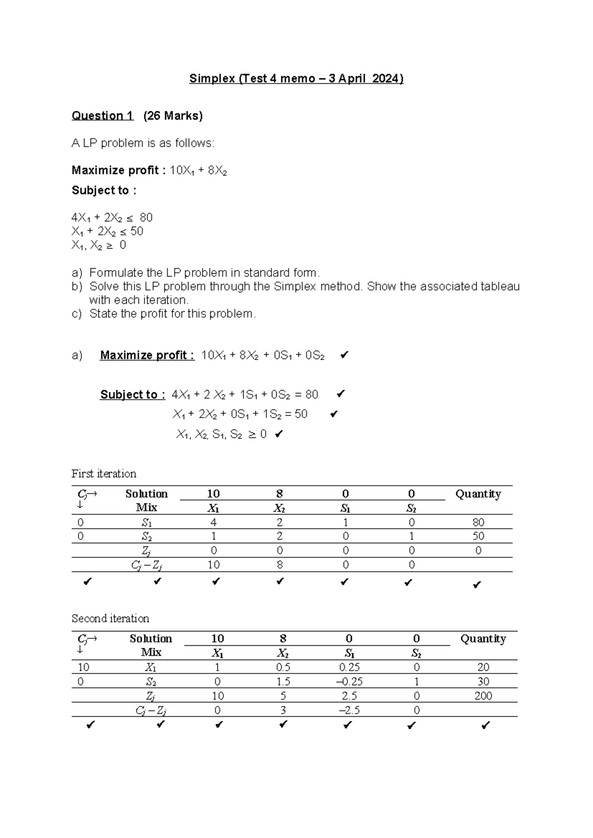 Test 4 memo Simpleks Max - Simplex (Test 4 memo – 3 April 2024 ...