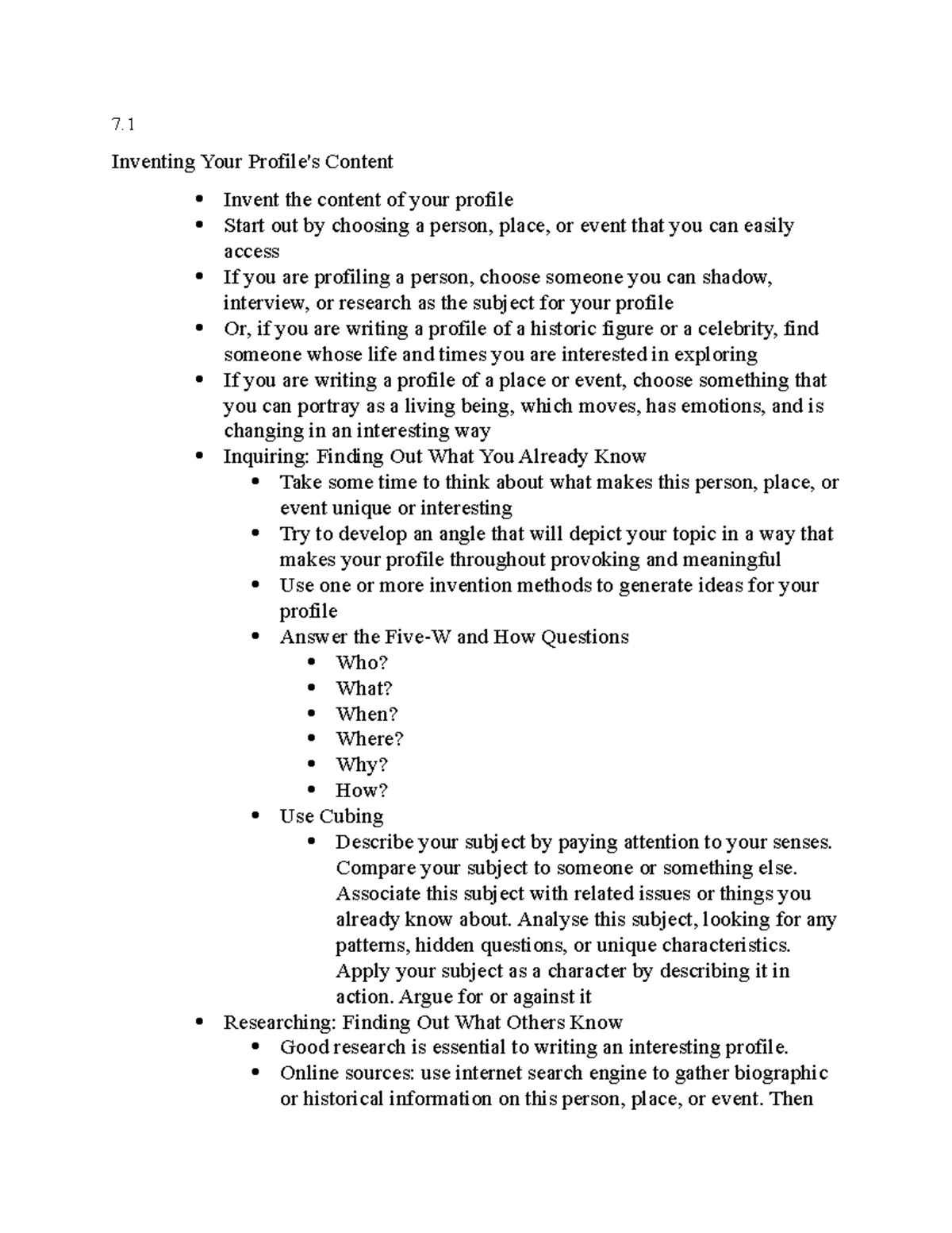 Profiles - How to write a profile - Inventing Your Profile's Content ...