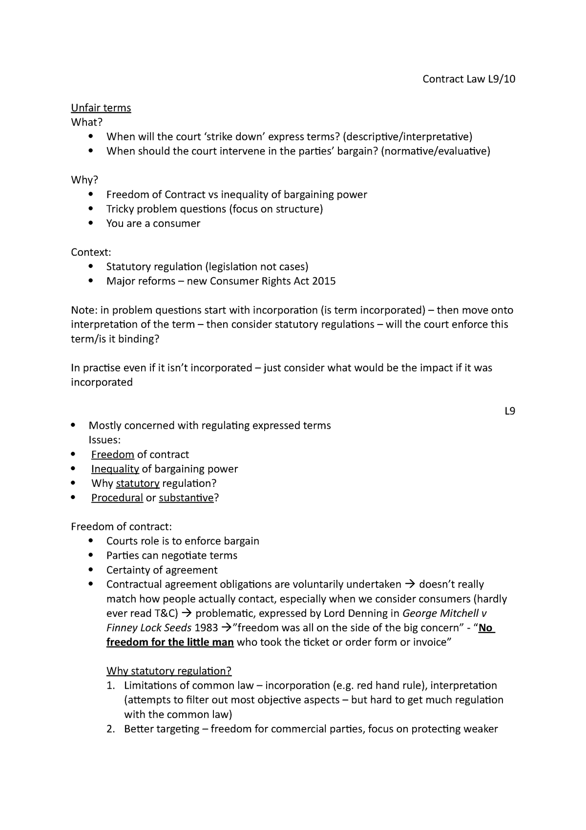 Unfair Terms - Dr Andrew Summers - Contract Law L9/ Unfair terms What ...
