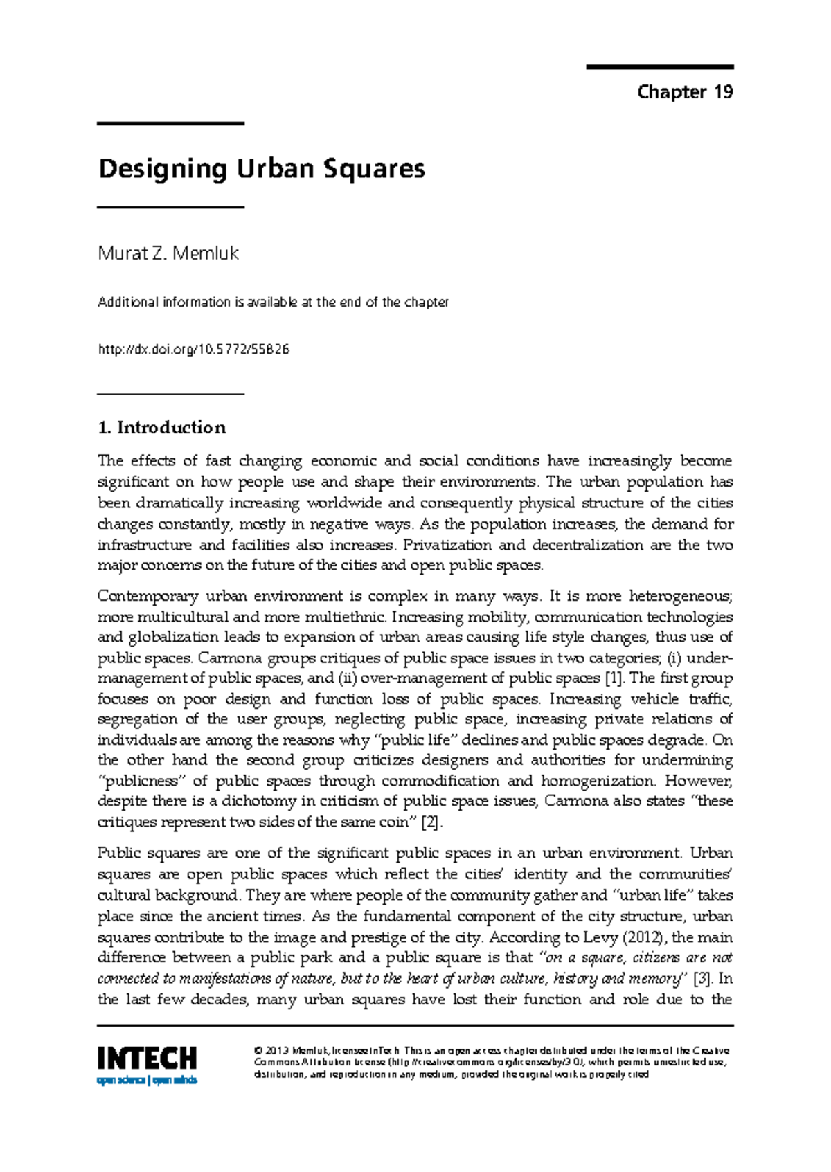 Intechdesigning urban squares Chapter 19 © 2013 Memluk, licensee