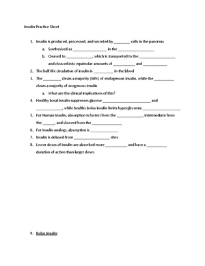 Endocrine Exam 1 - Insulin Overview - INSULIN OVERVIEW Endogenous ...