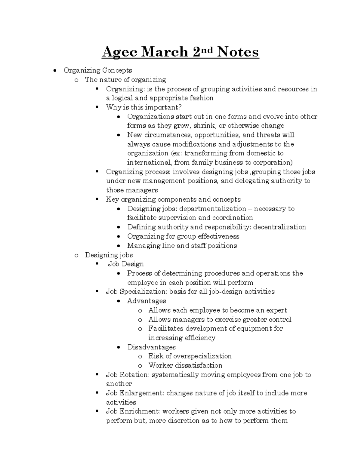 Agec 318 Lecture 11 Notes - Agec March 2nd Notes Organizing Concepts o ...