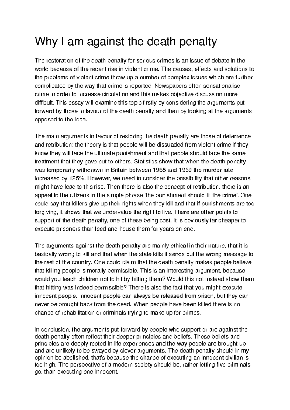 Death Penalty uitwerking Why I am against the death penalty The