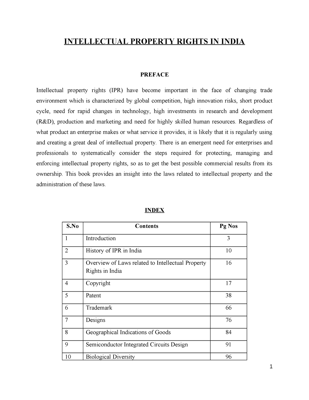 IPR - IPR Notes - INTELLECTUAL PROPERTY RIGHTS IN INDIA PREFACE ...