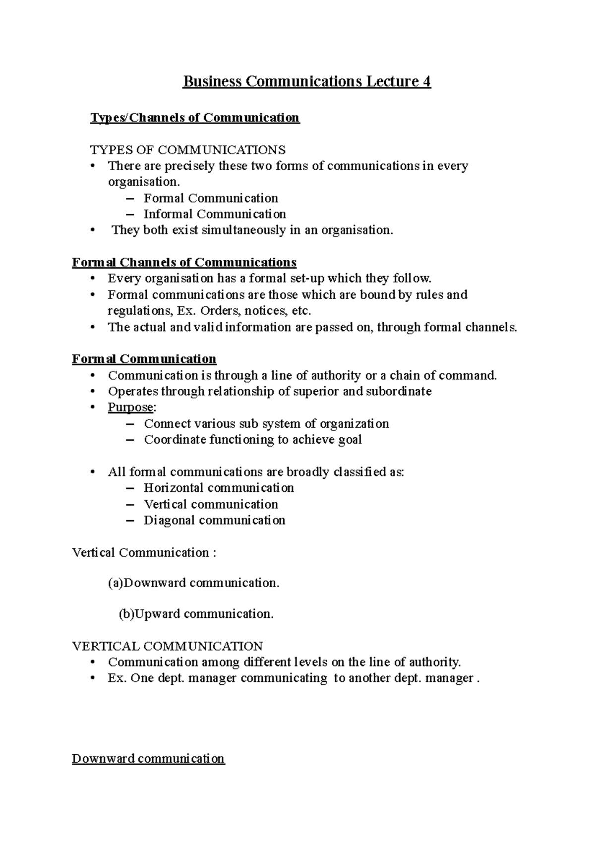 Bus Com Lecture 4 - Business Communications Lecture 4 Types/Channels of ...