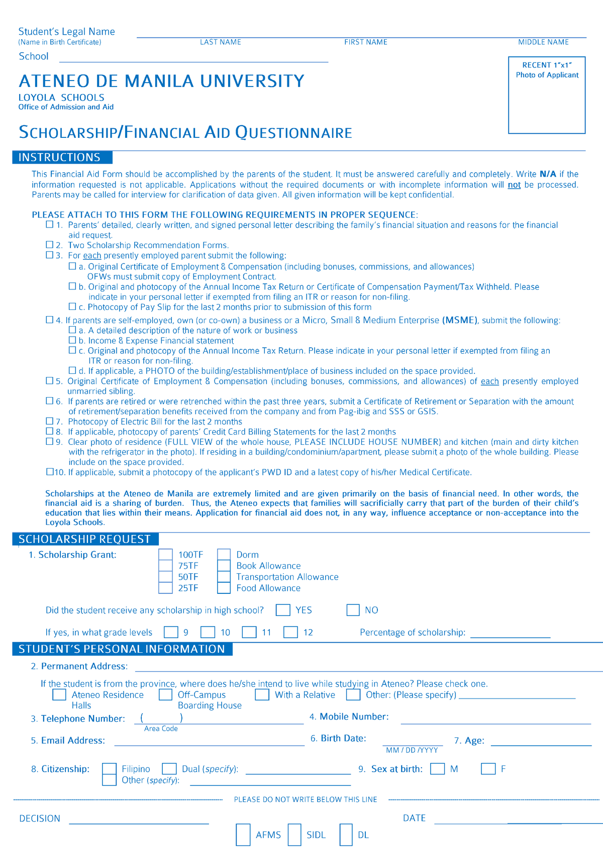 Scholarship Financial Aid Questionnaire - Engineering Mechanics I ...