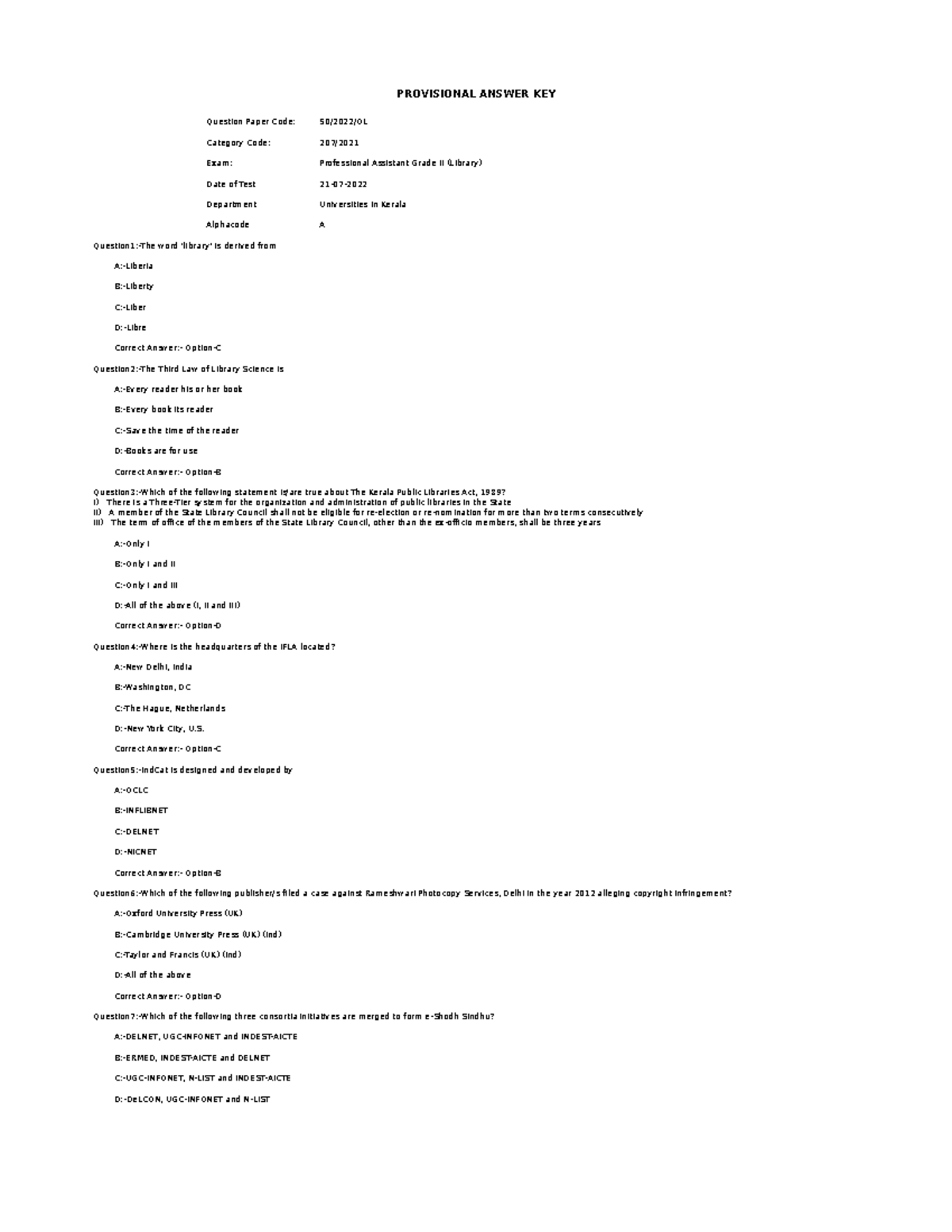 Questionnaire for Library and Information Science set 1 - PROVISIONAL ...