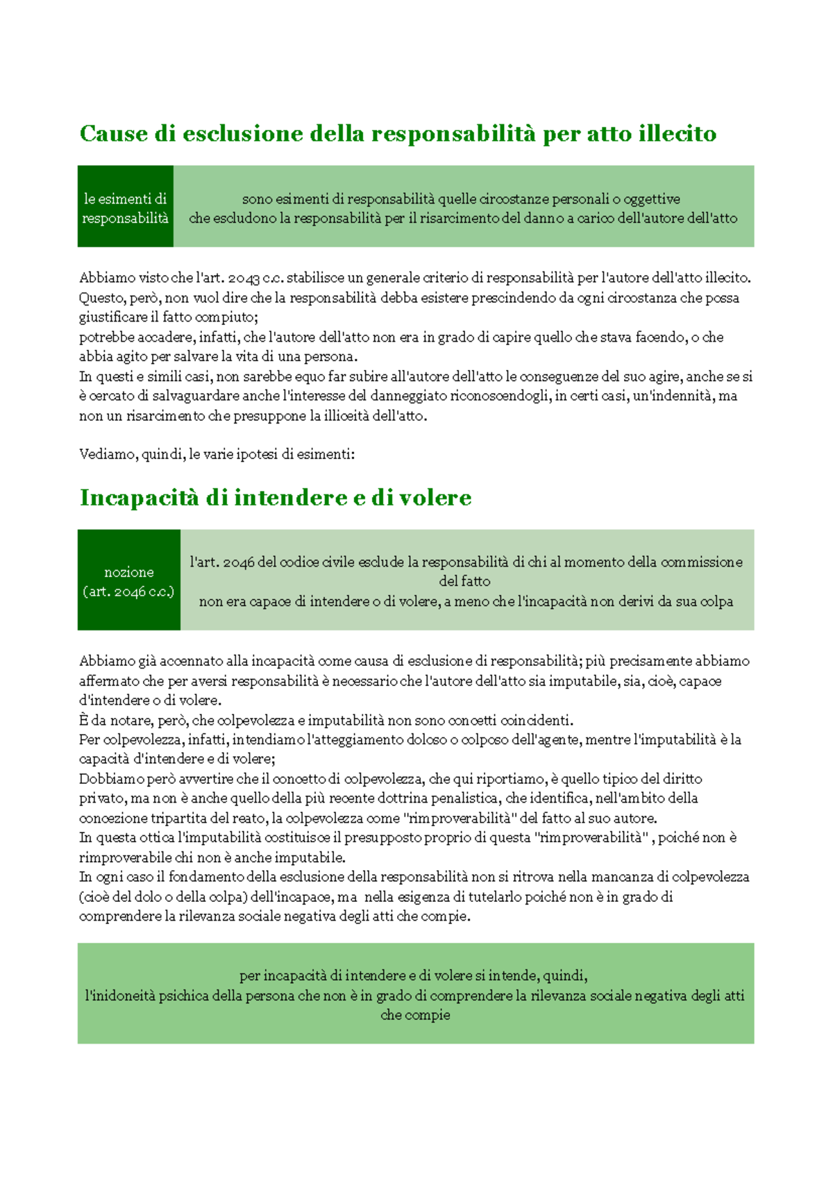 Cause di esclusione della responsabilità 2043 c. stabilisce un generale criterio di Cause di esclusione della responsabilità 2043 c. stabilisce un generale criterio di