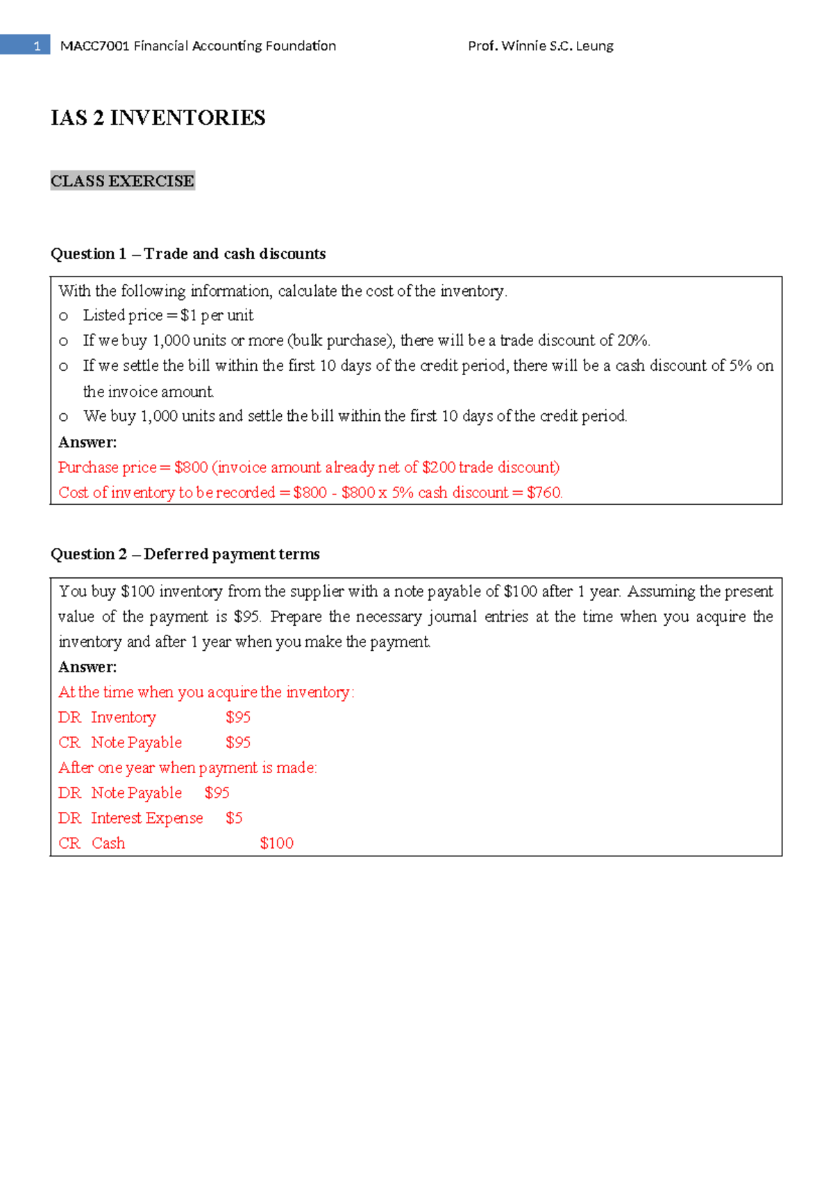 IAS 2 Inventories Class Exercise (teacher copy) - IAS 2 INVENTORIES ...
