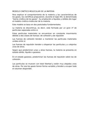 Gases - MODELO CINÉTICO-MOLECULAR DE LA MATERIA Para explicar el  comportamiento de la materia y las - Studocu