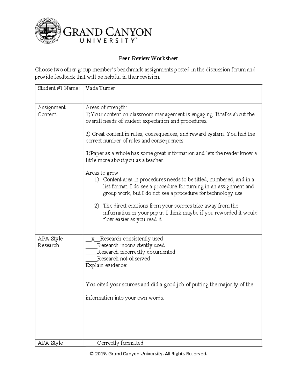 V.T.ELM-250 Peer Review - Peer Review Worksheet Choose two other group ...