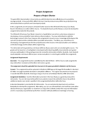 Project charter assignment - Project Assignment Prepare a Project ...