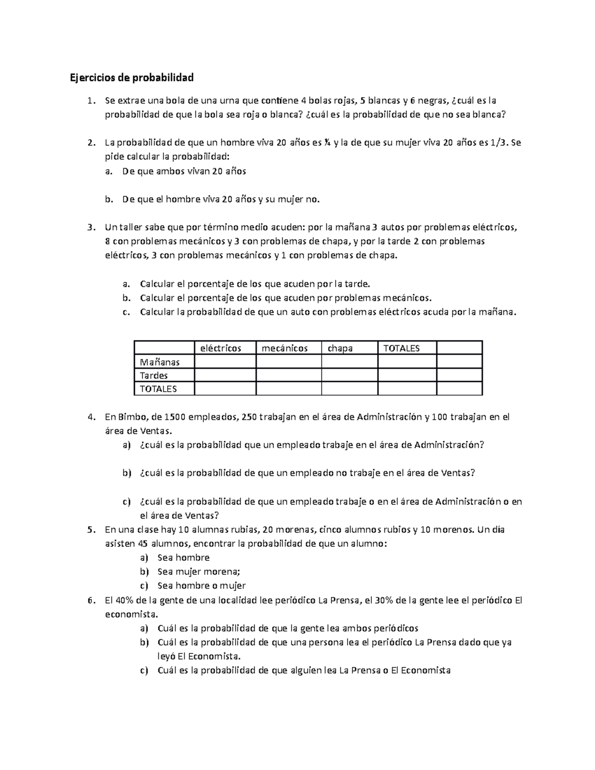 Ejercicios De Probabilidad Primeros Apuntes - Ejercicios De ...