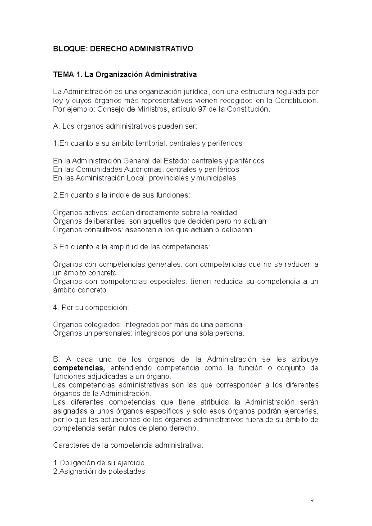 Tema 1. Derecho Administrativo - BLOQUE: DERECHO ADMINISTRATIVO TEMA 1 ...