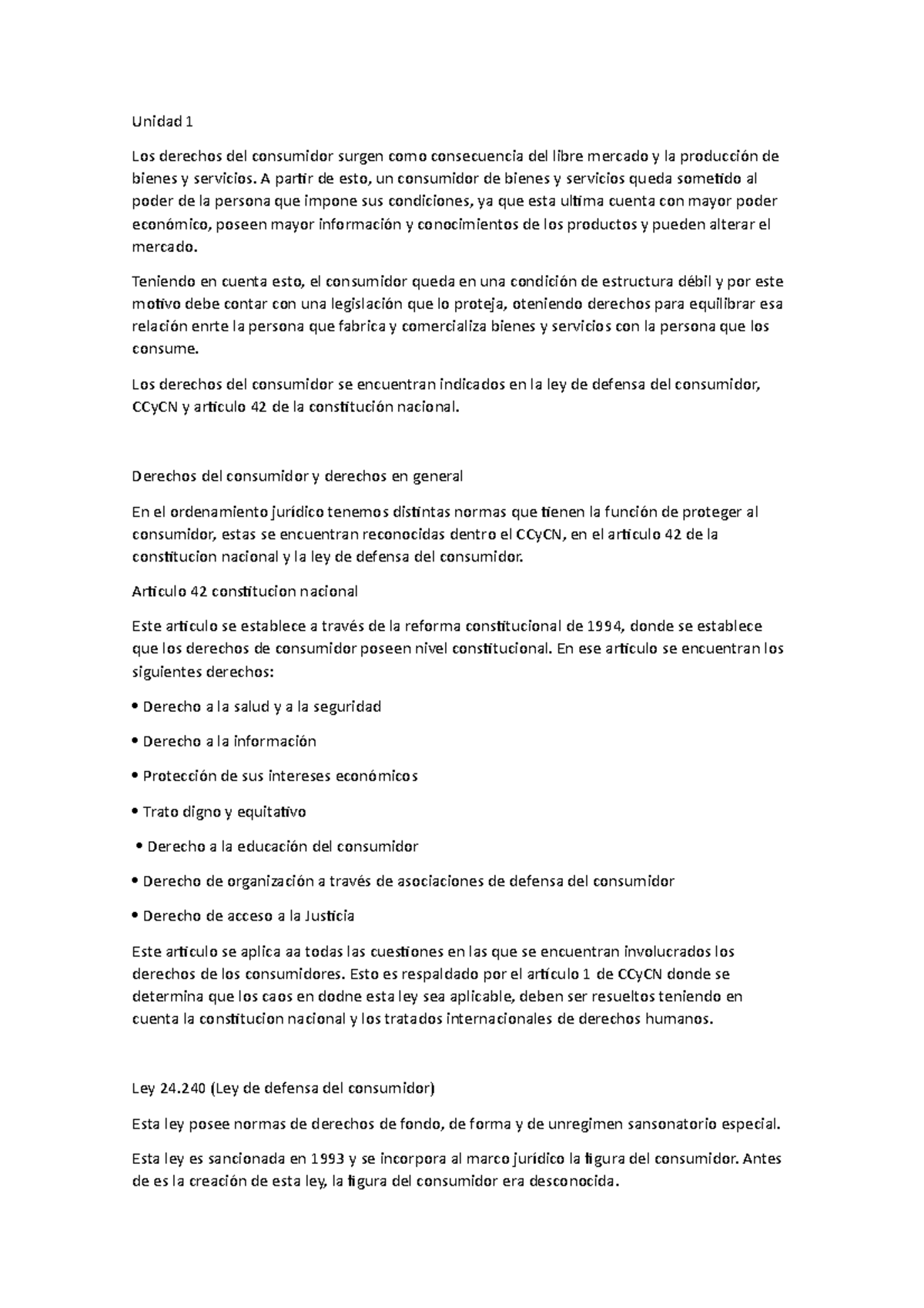 Resumen Derechos Del Consumidor Completo Unidad 1 Los Derechos Del