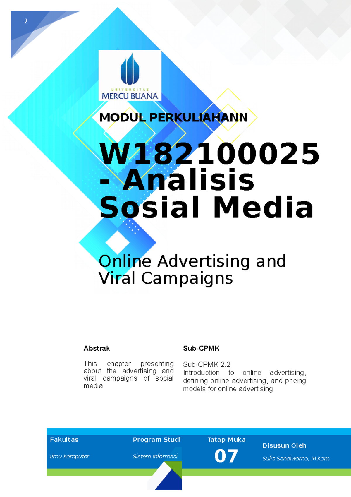 Tujuh AMS - 2 MODUL PERKULIAHANN W - Analisis Sosial Media Online ...