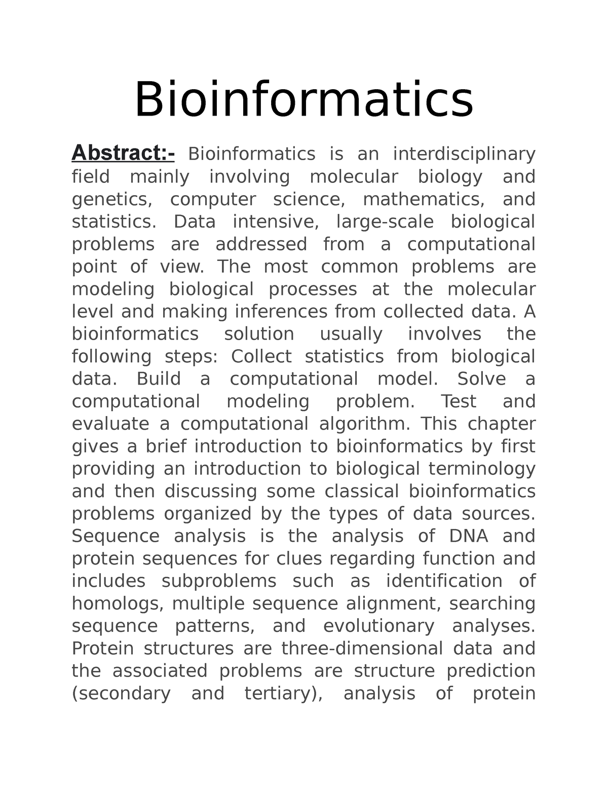 Bioinformatics - Data intensive, large-scale biological problems are ...