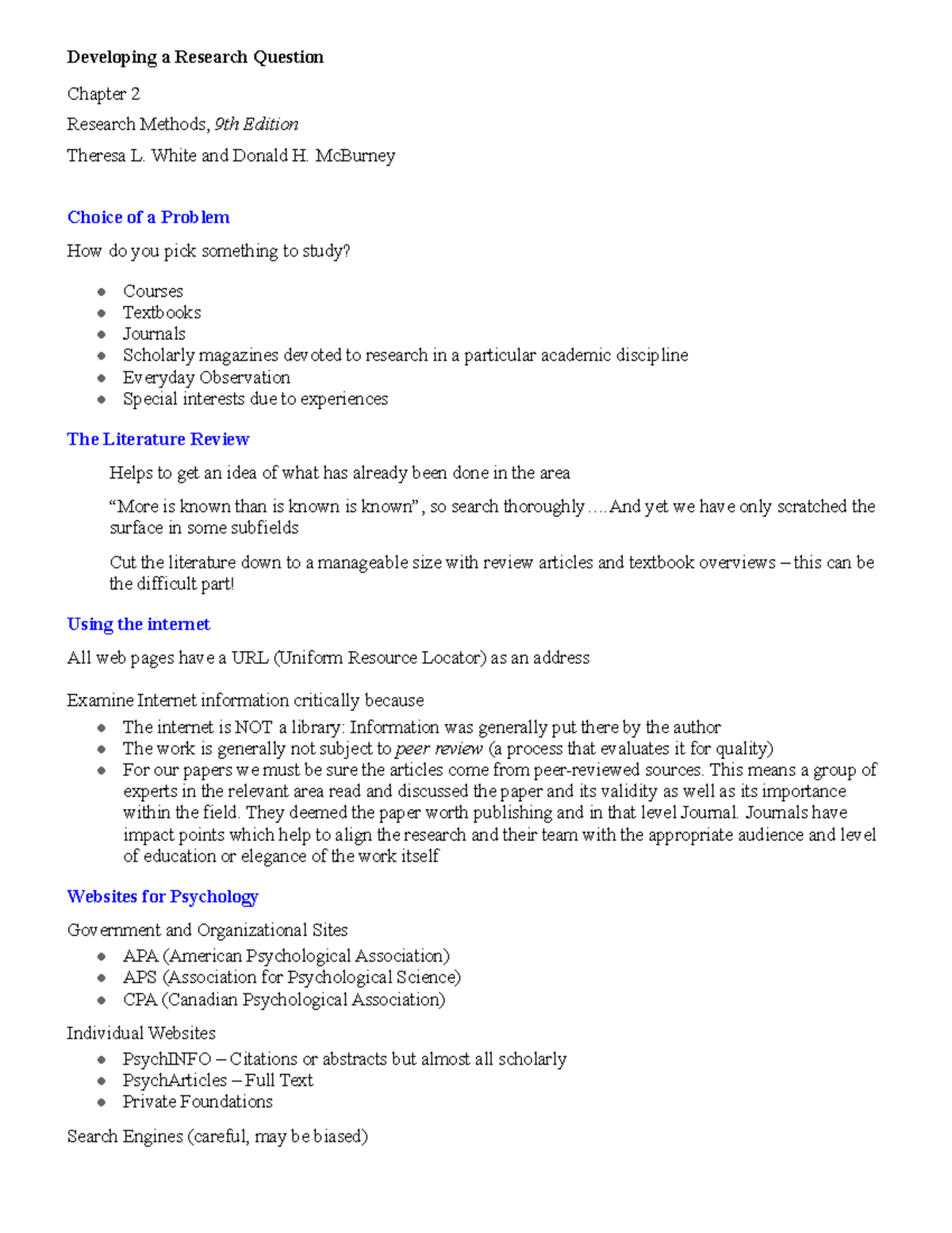 213W chapter 2 - Francis Rotella - Developing a Research Question ...