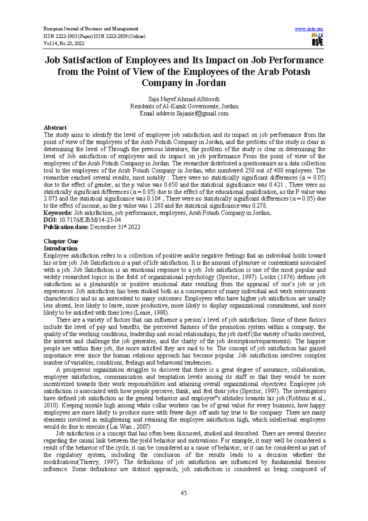 Job Satisfaction of Employees and Its Impact on Job Performance from ...