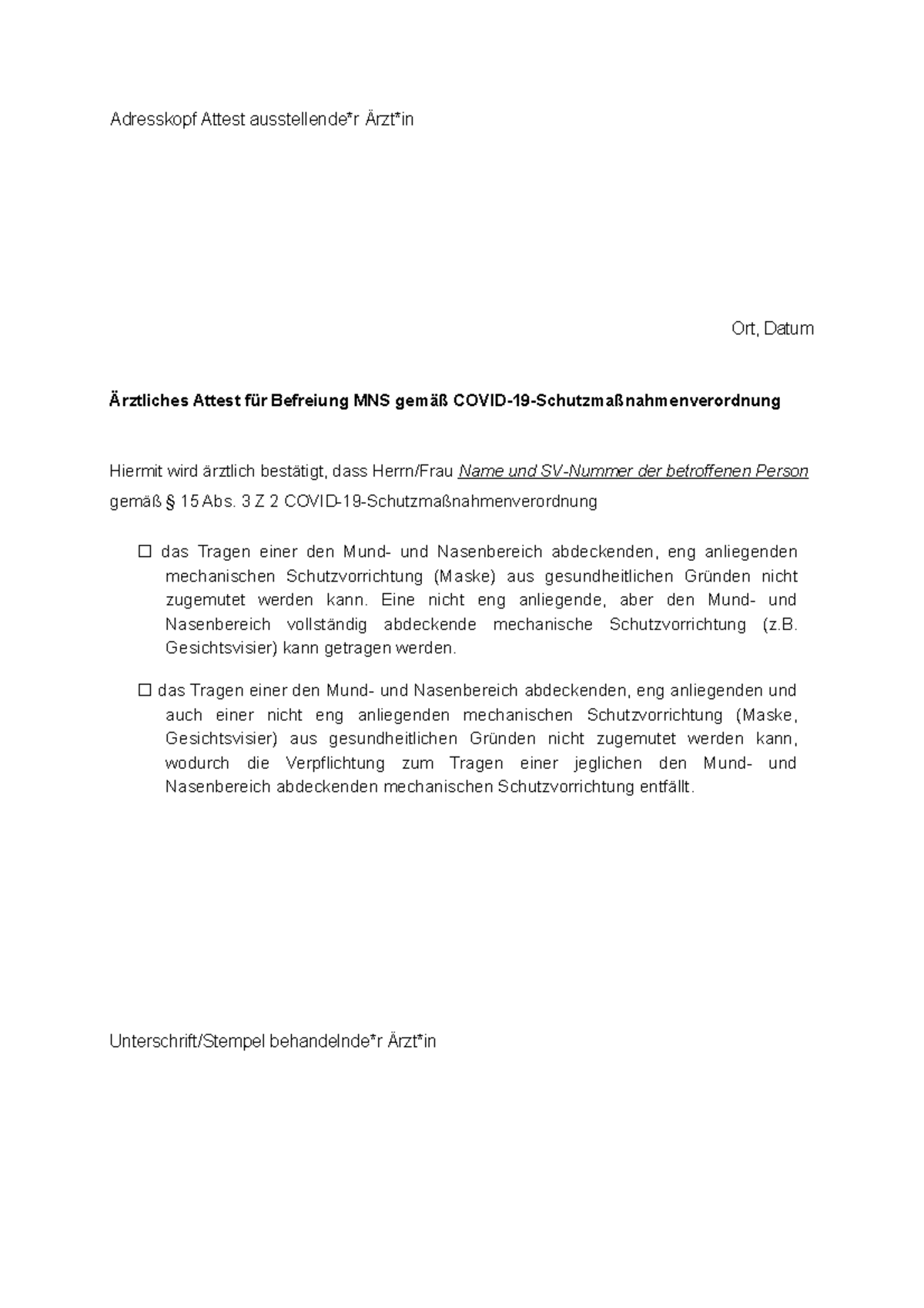 Wie Bekomme Ich Ein Attest Gegen Schichtarbeit Attest MNS-Befreiung Rechtswissenschaft - Adresskopf Attest