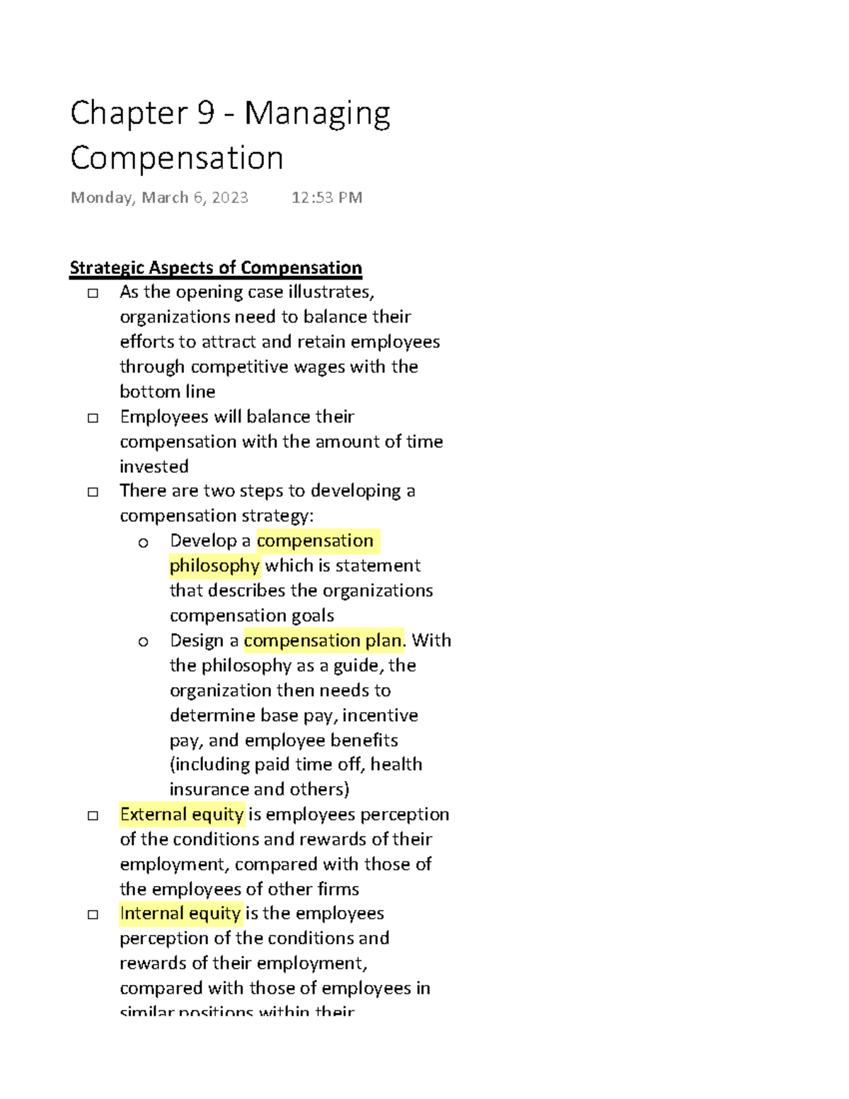 Chapter 9 - Managing Compensation - Strategic Aspects of Compensation ...
