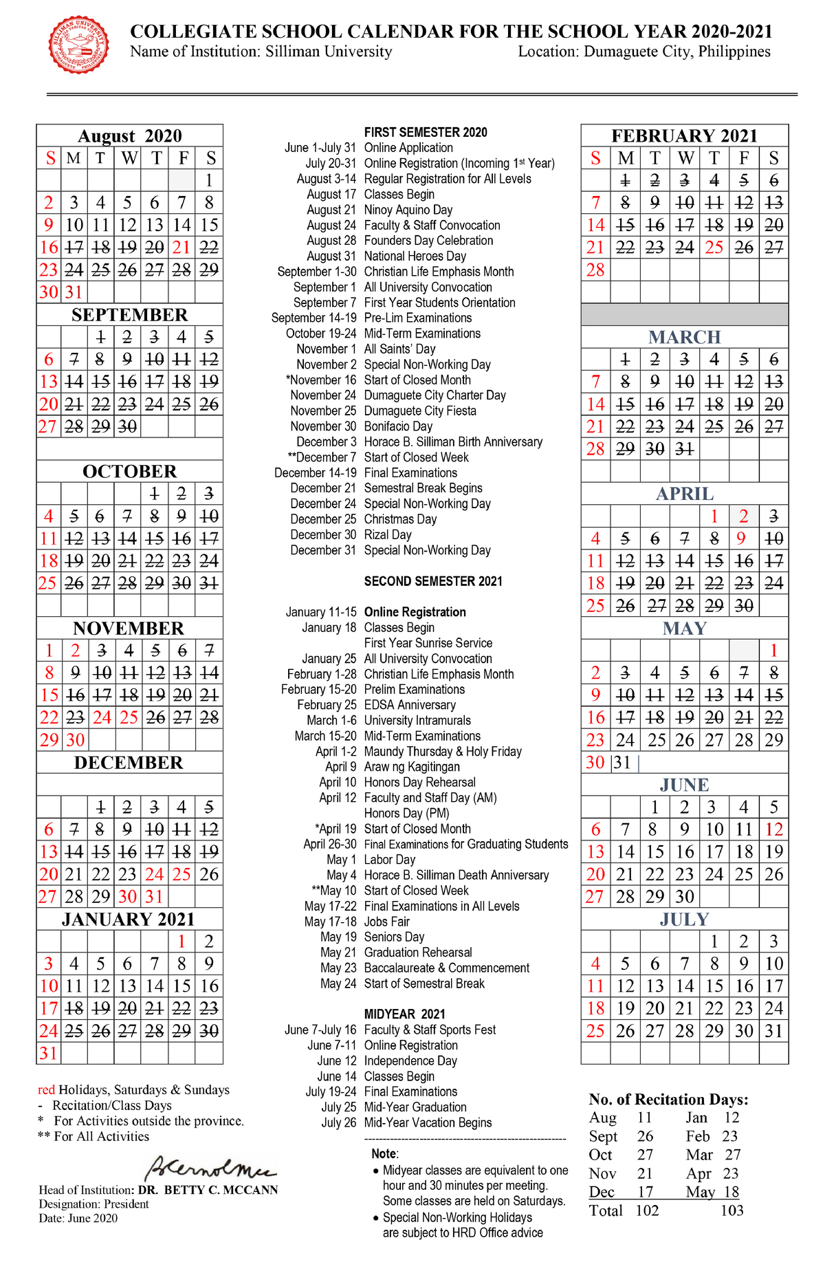 Silliman University College Calendar SY 2020 2021a Accountancy 21
