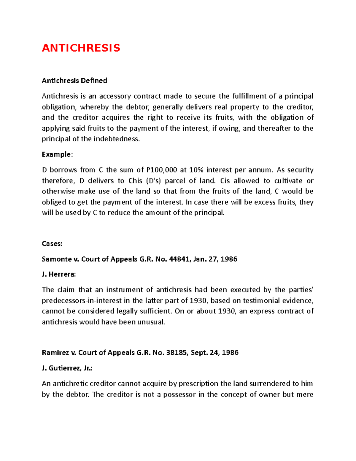 Antichresis - ANTICHRESIS Antichresis Defined Antichresis is an ...