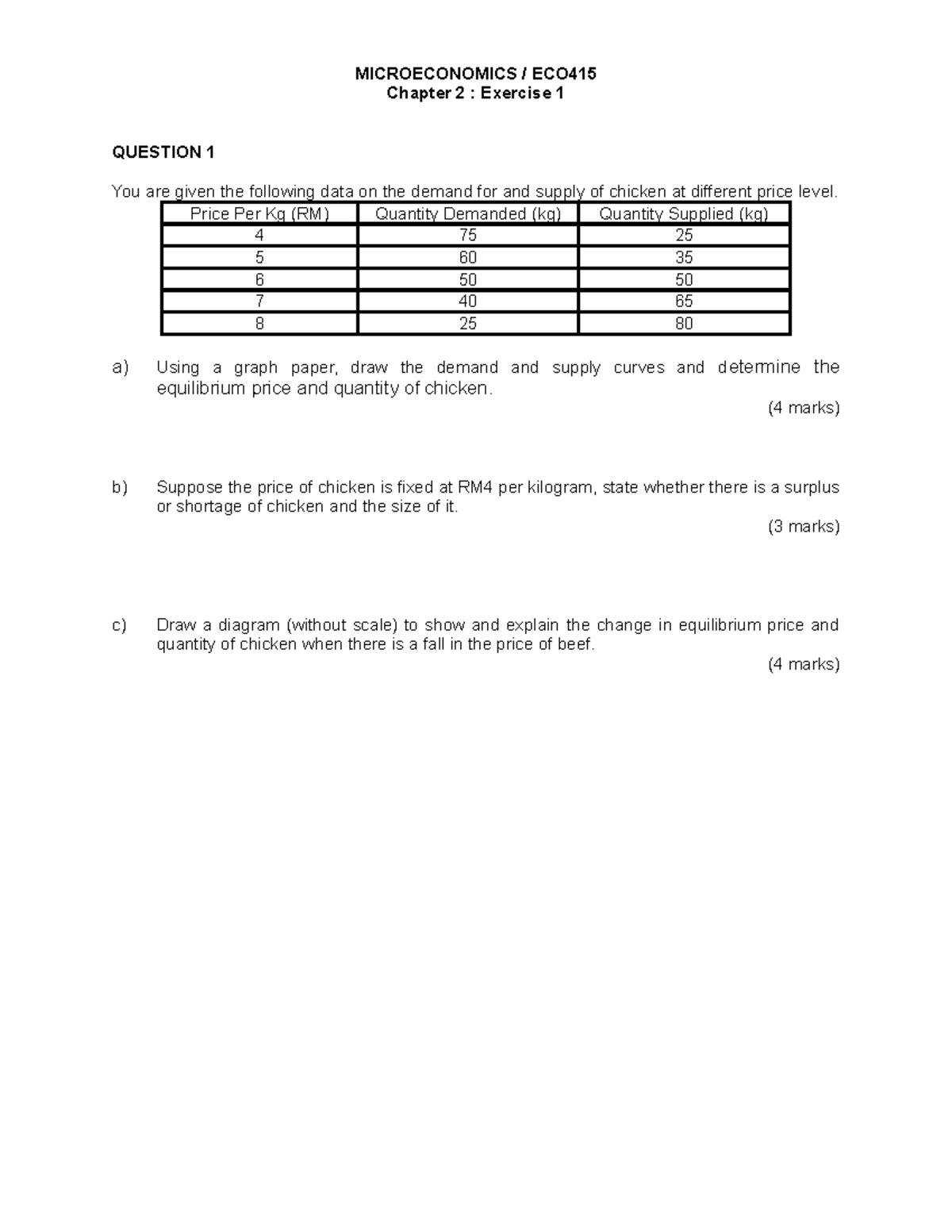Chapter 4 Exec 1 ECO415 - for economics - MICROECONOMICS / ECO Chapter ...