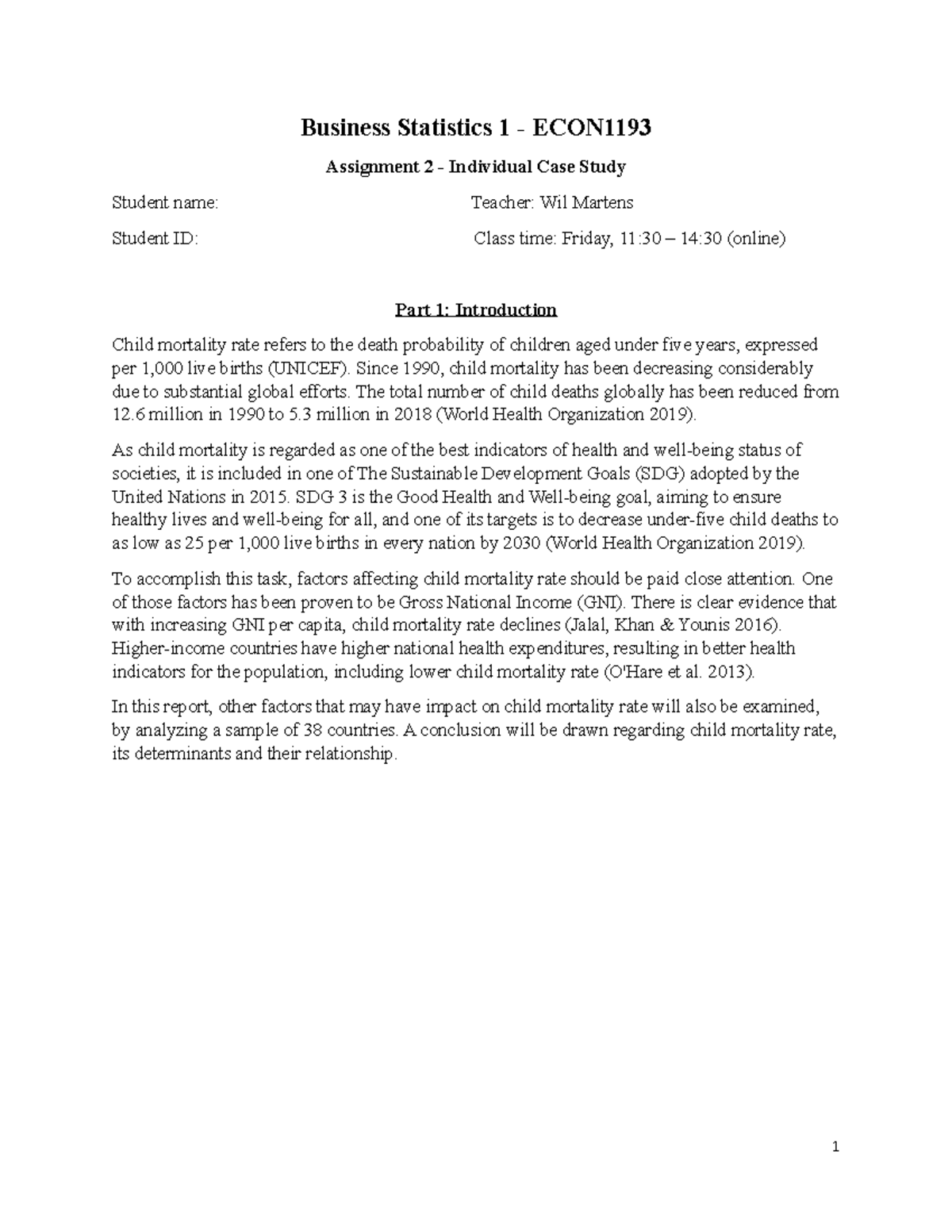 Assignment 2 - Nguyen Nguyen - Business Statistics 1 - ECON Assignment ...