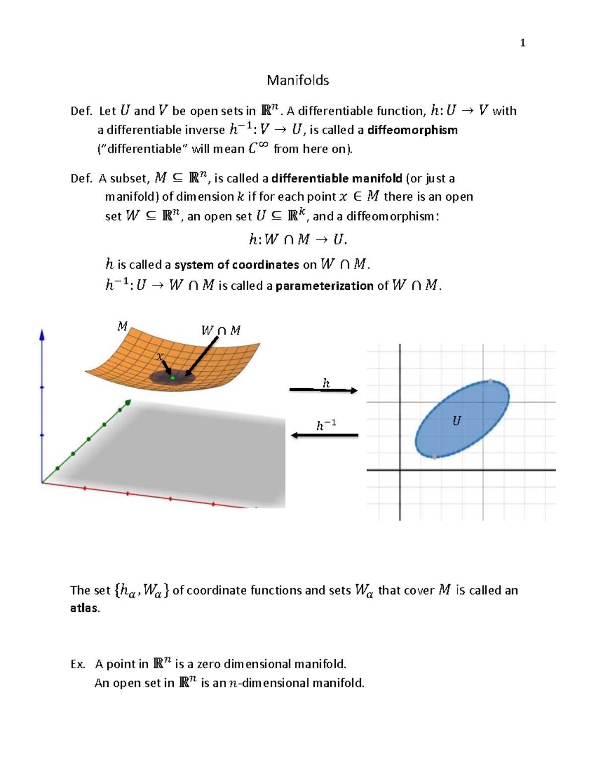 Manifolds Calculus iii Manifolds Def. Let 𝑈 and 𝑉 be open sets in ℝ 𝑛 . A differentiable