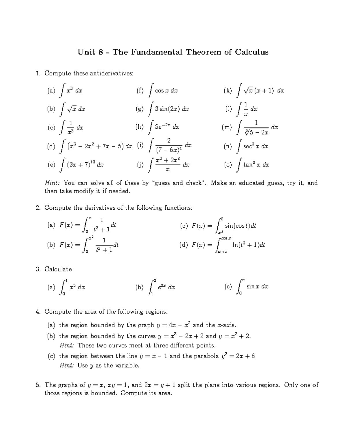 MATH 31 Exercise 8 - MAT 137Y - Practice Problems Unit 8 - The ...