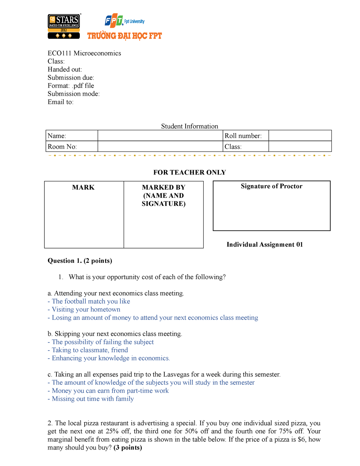 ECO111 Test 01 Individual Assignment 01 - ECO111 Microeconomics Class ...