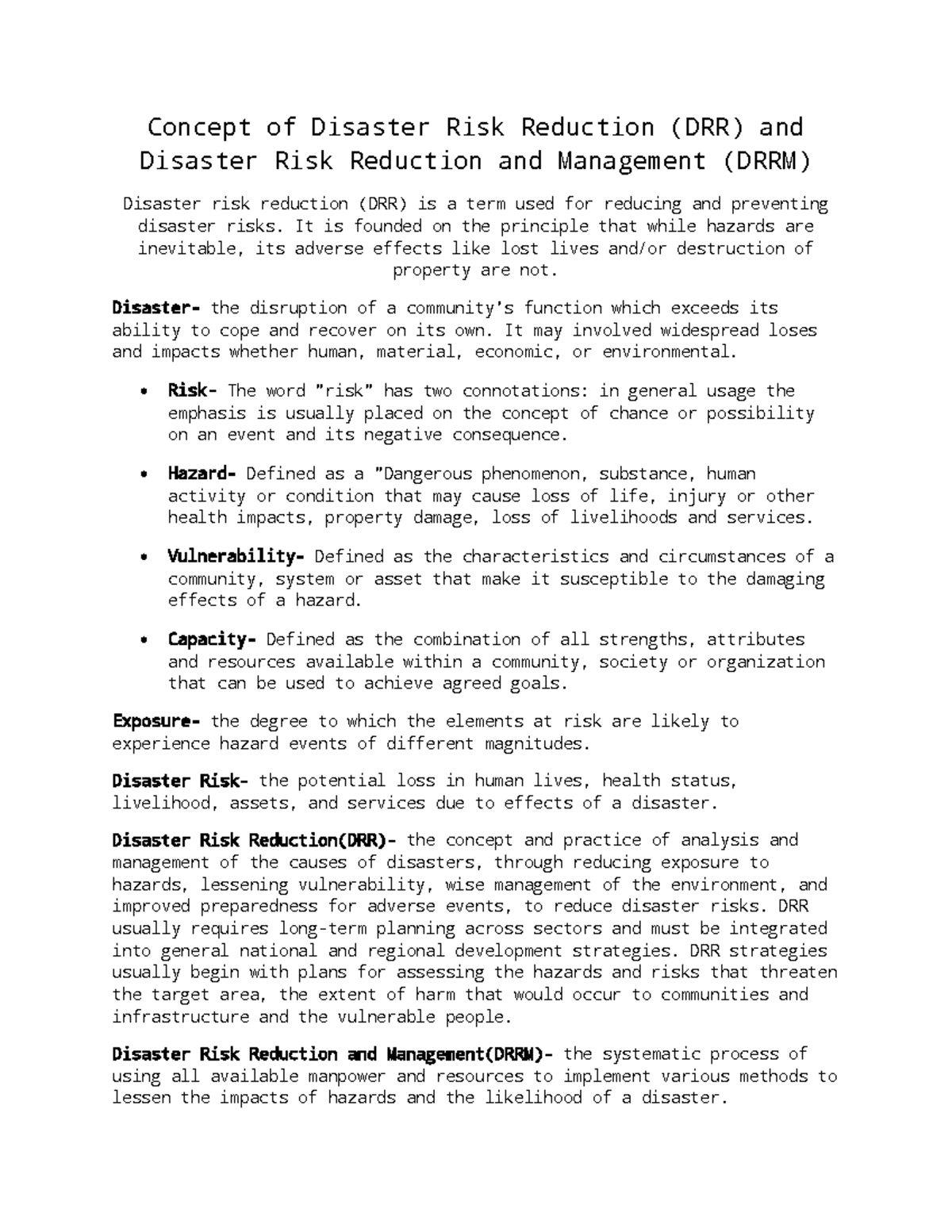 Group 9 report and quiz - Concept of Disaster Risk Reduction (DRR) and ...
