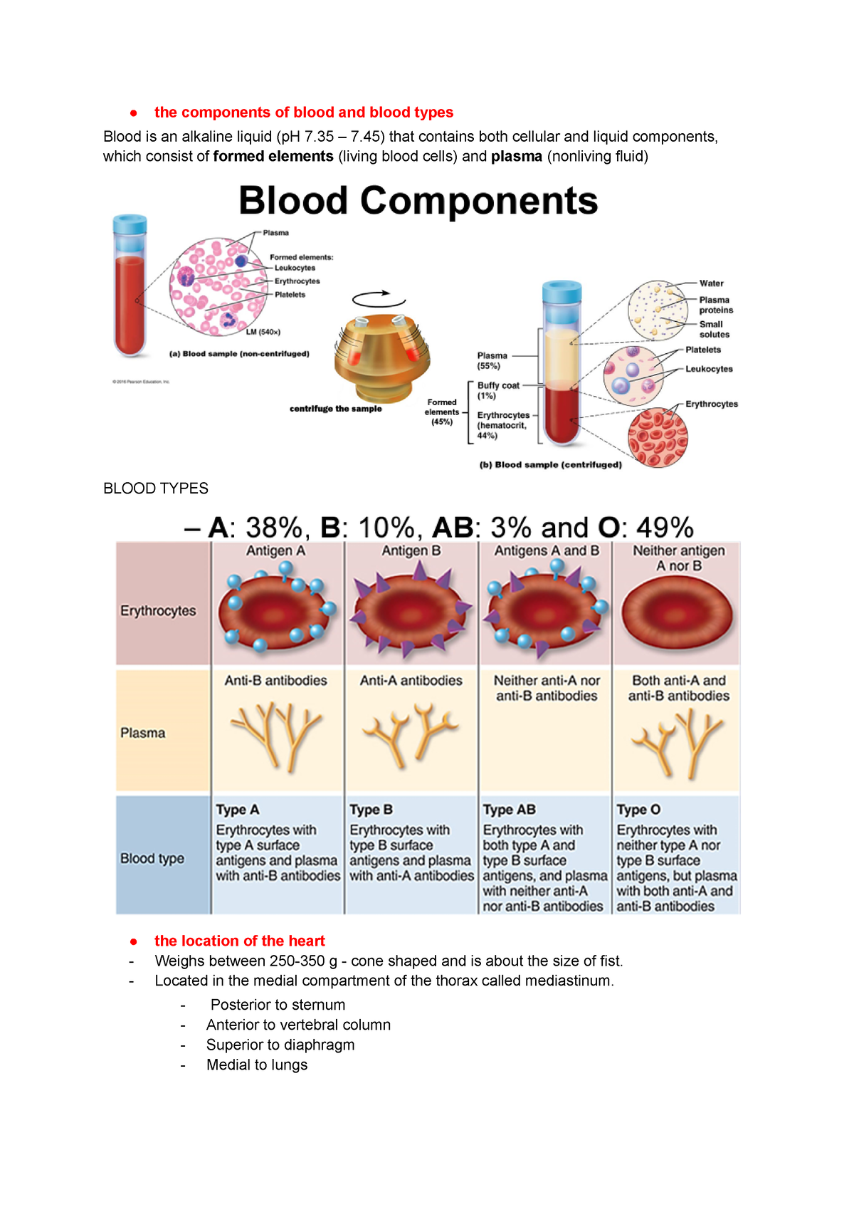 HAP 2 WEEK 1 Cardiovascular System 1 - the components of blood and ...