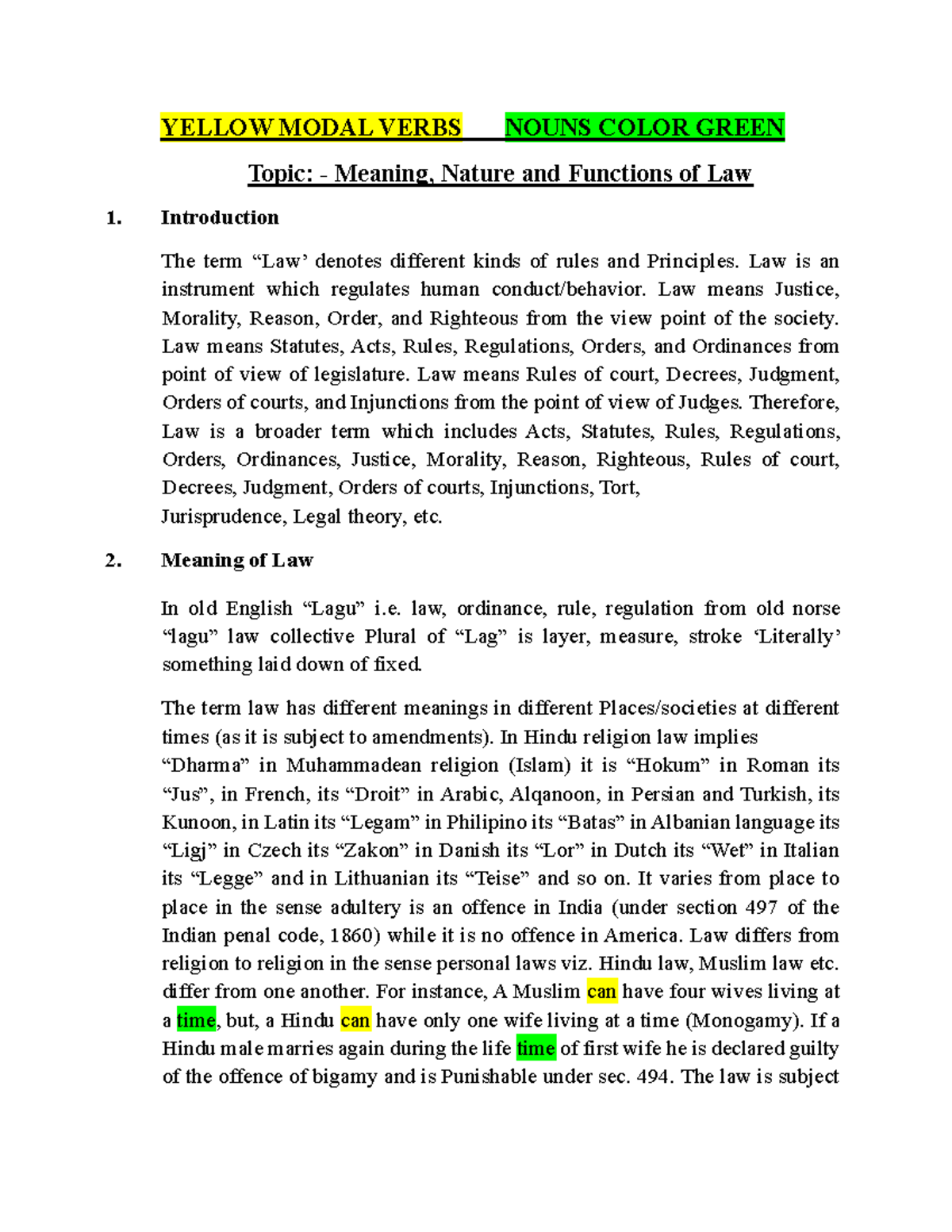 Lectura 1 TERM INVESTIGACION YELLOW MODAL VERBS NOUNS COLOR GREEN Topic Meaning, Nature