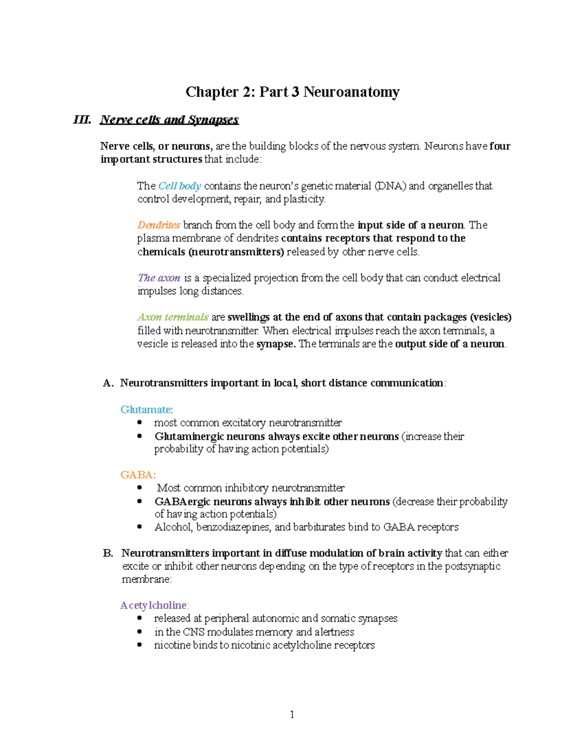 Chapter 2 Part 3 - 1 Chapter 2: Part 3 Neuroanatomy III. Nerve cells ...