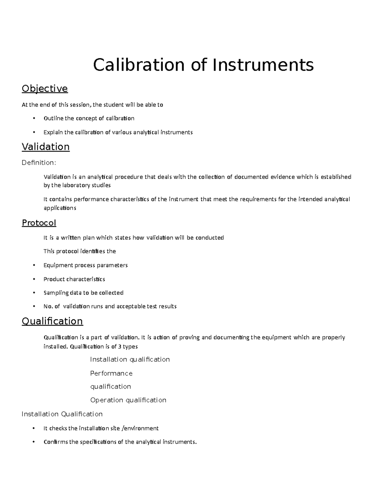 Chapter 1 Calibration of Instruments Calibration of Instruments