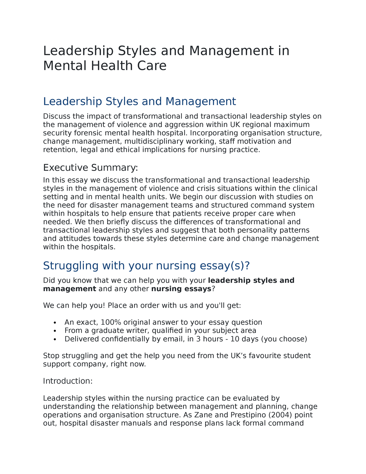 Leader 4 - Leadership Styles And Management In Mental Health Care ...