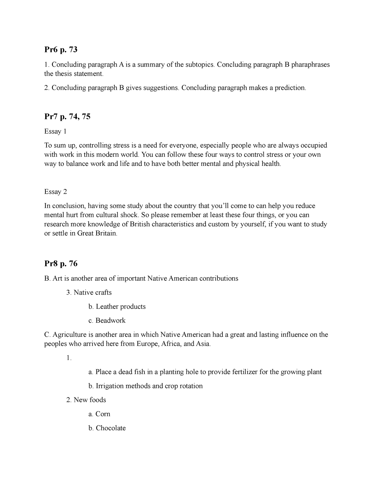 Pr678-p - easy - Pr6 p. 73 Concluding paragraph A is a summary of the ...