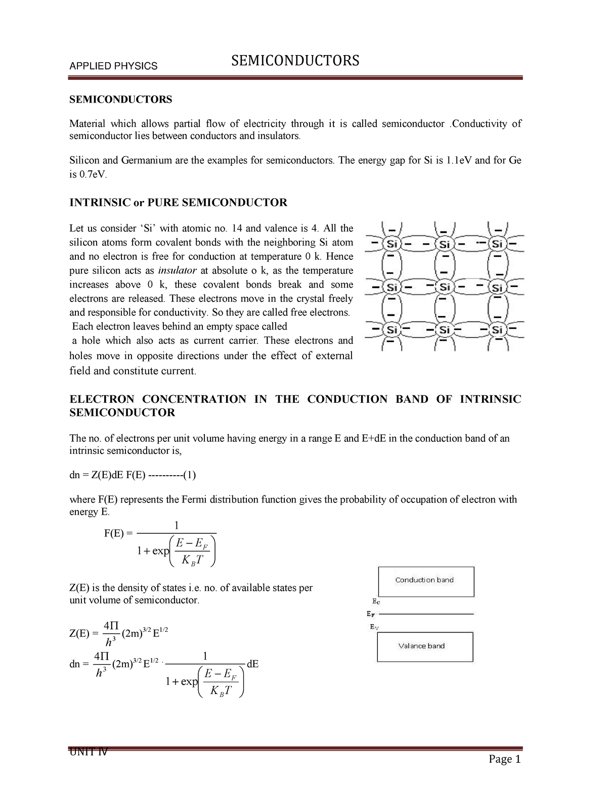 Applied Physics UNIT IV Material - SEMICONDUCTORS Material Which Allows ...