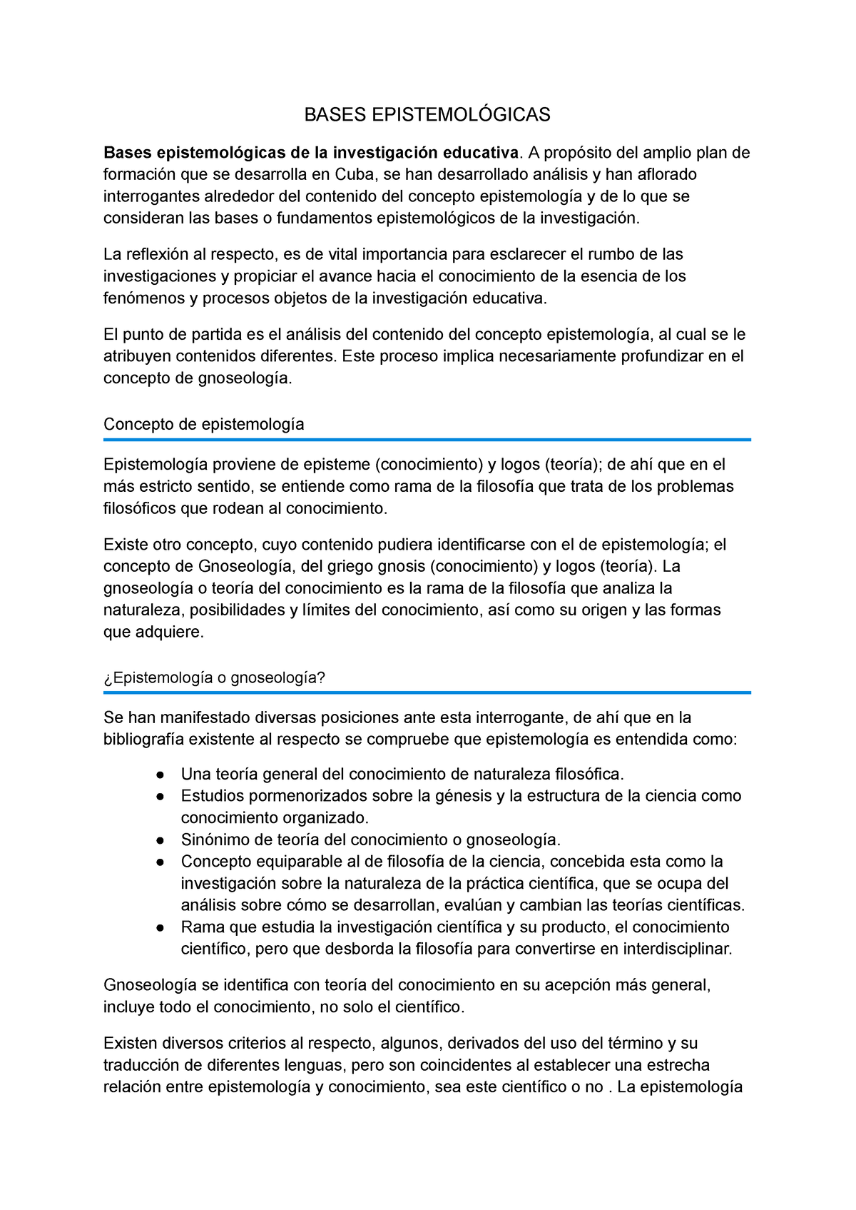 Bases Epistemologicas - BASES EPISTEMOLÓGICAS Bases Epistemológicas De ...