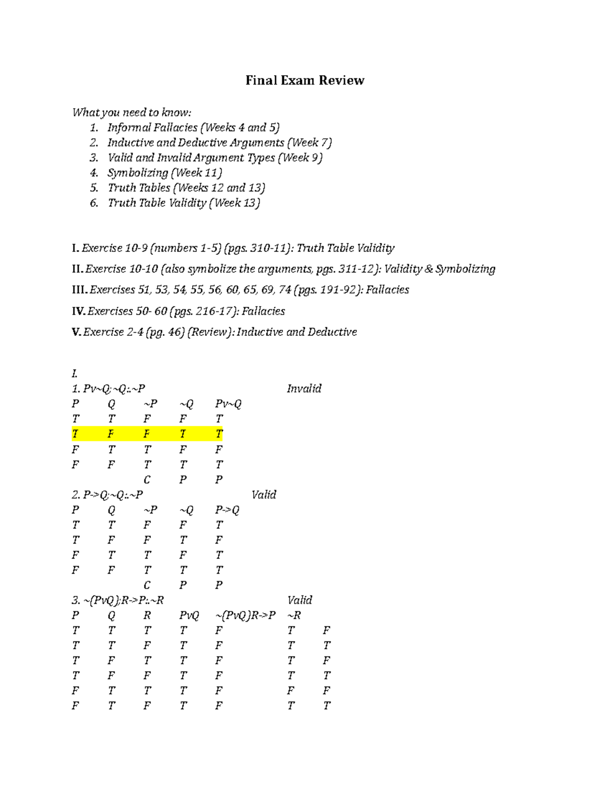 Final Exam Review - Notes - Final Exam Review What You Need To Know: 1 ...