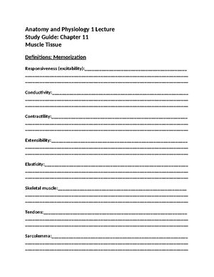 Anatomy ch 10 - Study guide - Anatomy and Physiology 1 Lecture Study ...