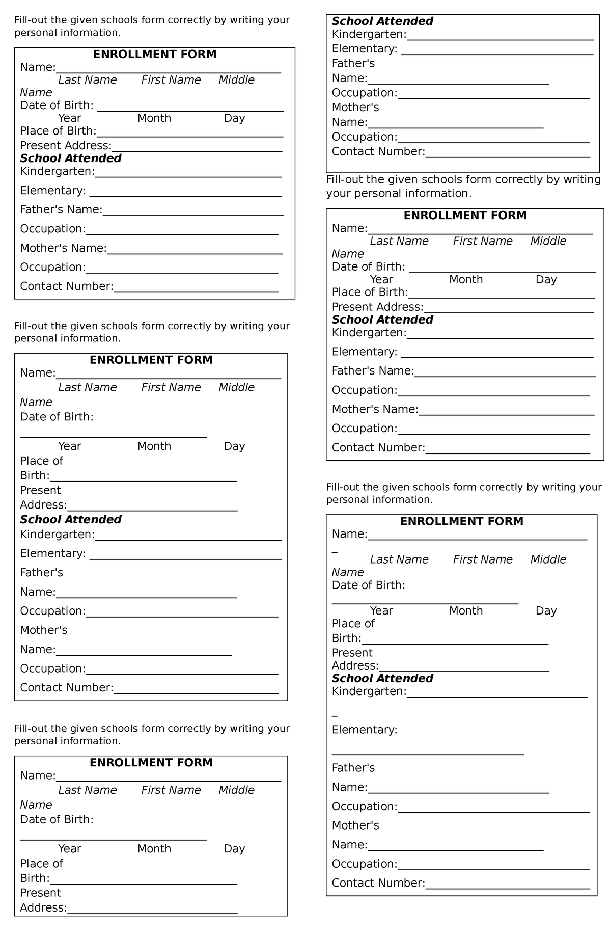 Fill out forms - None - Fill-out the given schools form correctly by ...