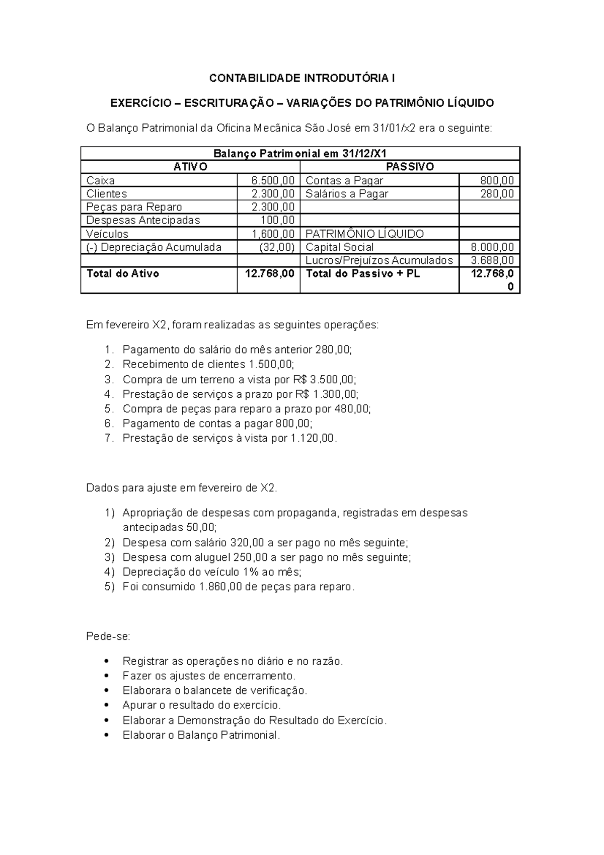 Exercício - Variações DO PL - Oficina SÃO JOÃO - CONTABILIDADE ...
