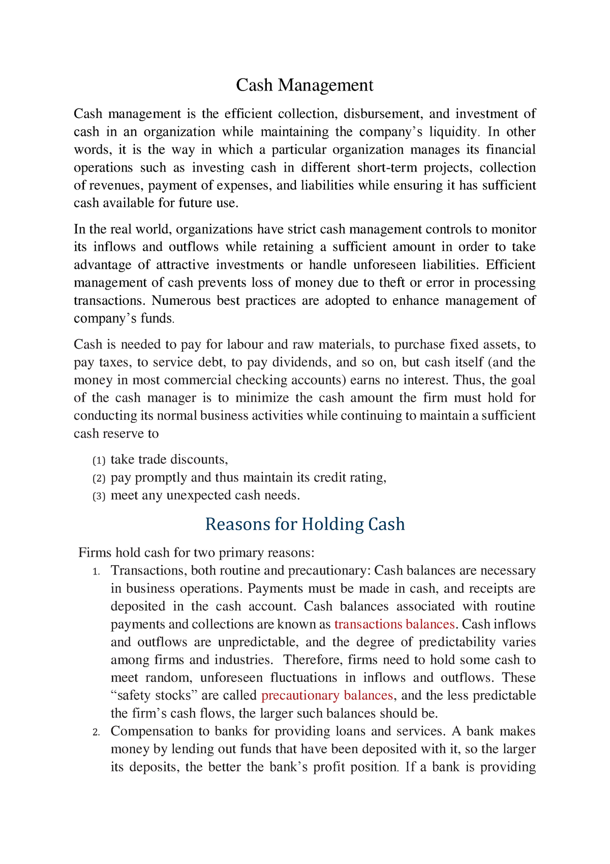 cash management thesis pdf