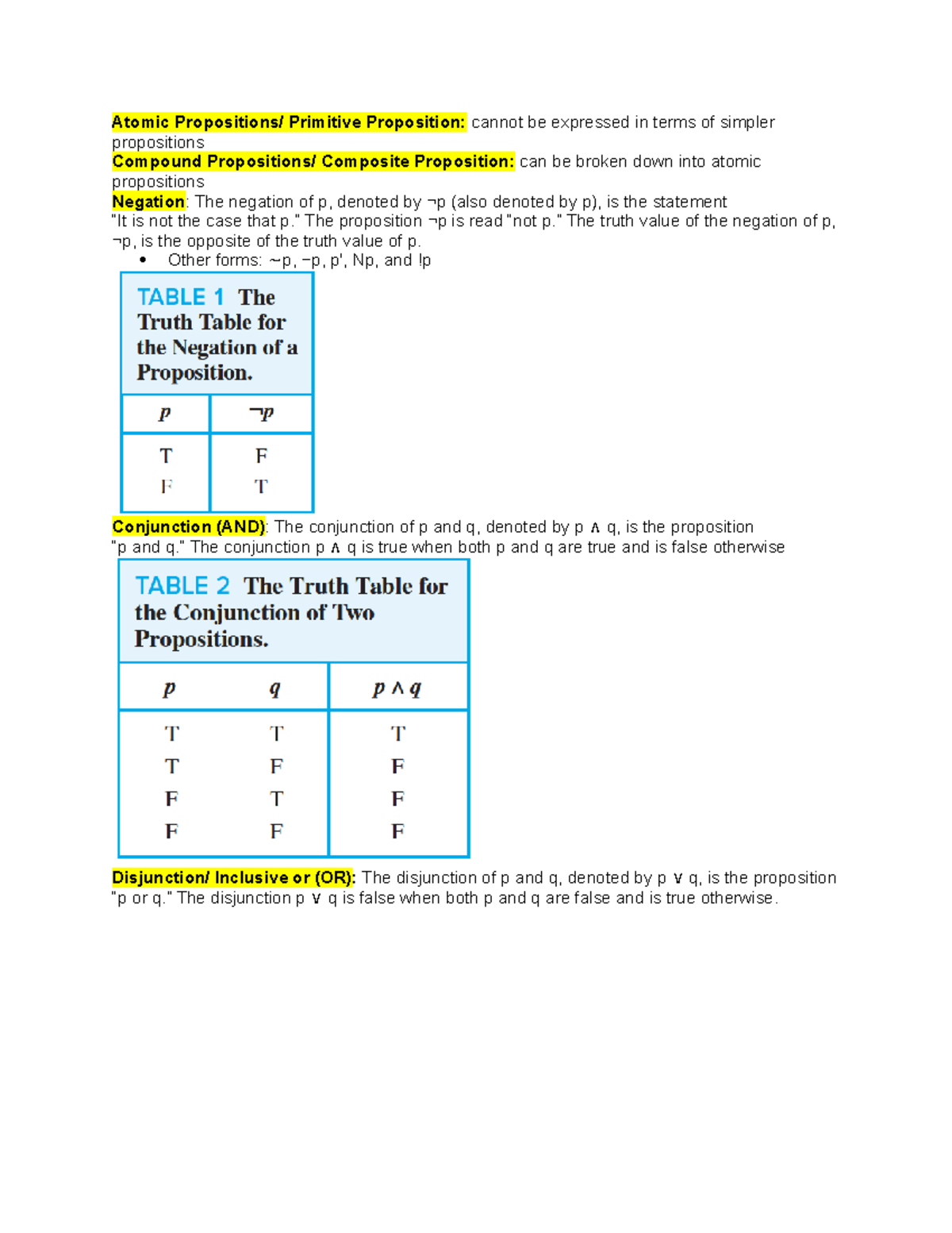 1.1 Propositional Logic Atomic Propositions/ Primitive Proposition cannot be expressed in