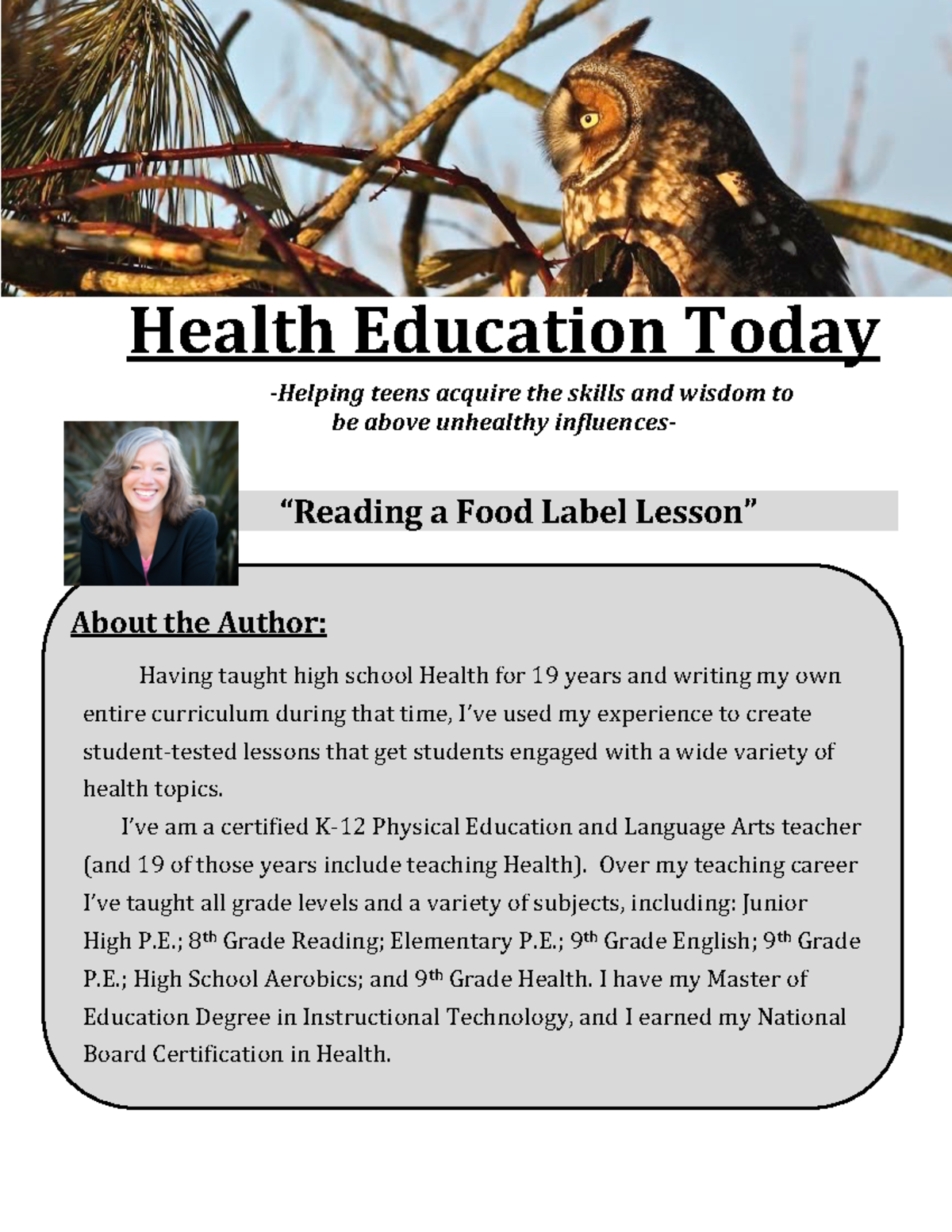 1. Food Label Reading Directions Health Education Today Helping teens