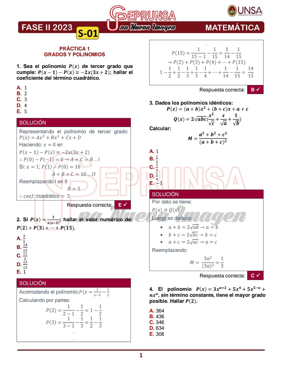 S- 01 Matemática Ceprunsa 2DA FASE - Matematica - Studocu